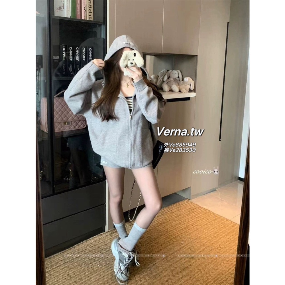 雲感灰調☁️慵懶外套x短褲套裝-細節圖6