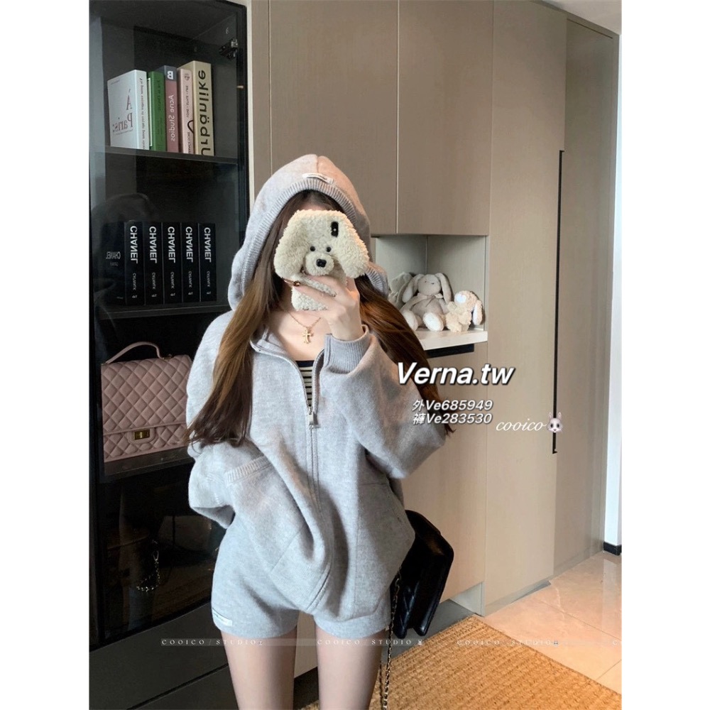 雲感灰調☁️慵懶外套x短褲套裝-細節圖8
