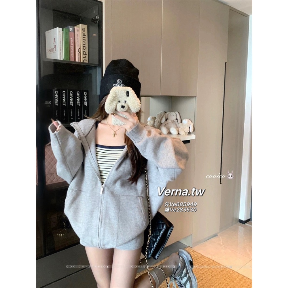 雲感灰調☁️慵懶外套x短褲套裝-細節圖9