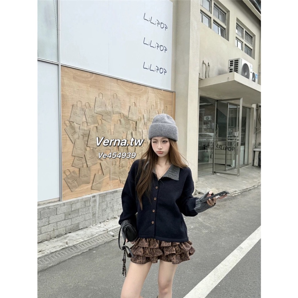 奶藍條紋🫐慵懶翻領針織上衣-細節圖10