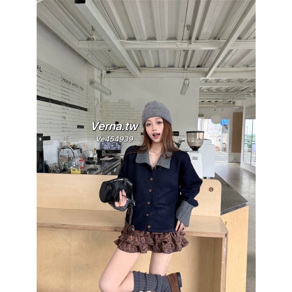 奶藍條紋🫐慵懶翻領針織上衣-細節圖11