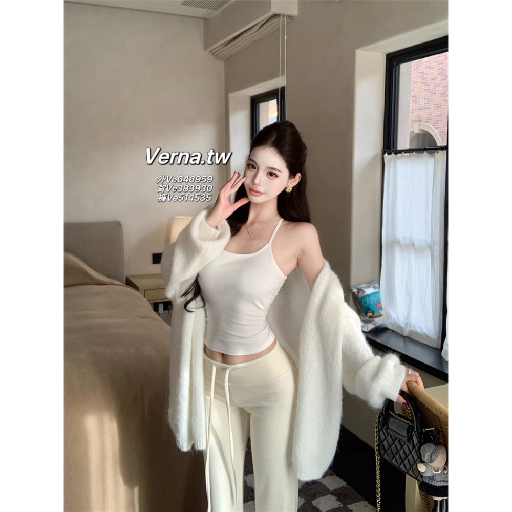 軟糯氣質☁️ 毛絨外套x背心x長褲三件套裝-細節圖5