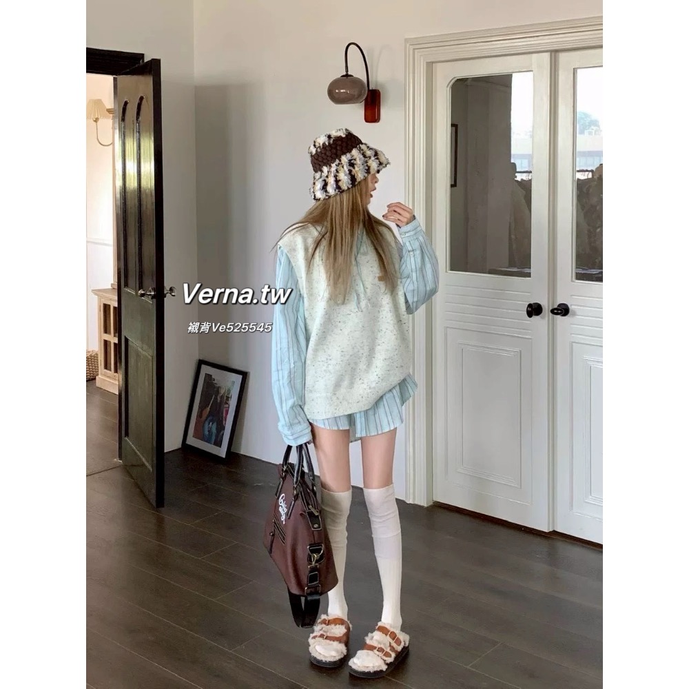 夢藍課本📖學院風襯衫背心兩件式套裝-細節圖6