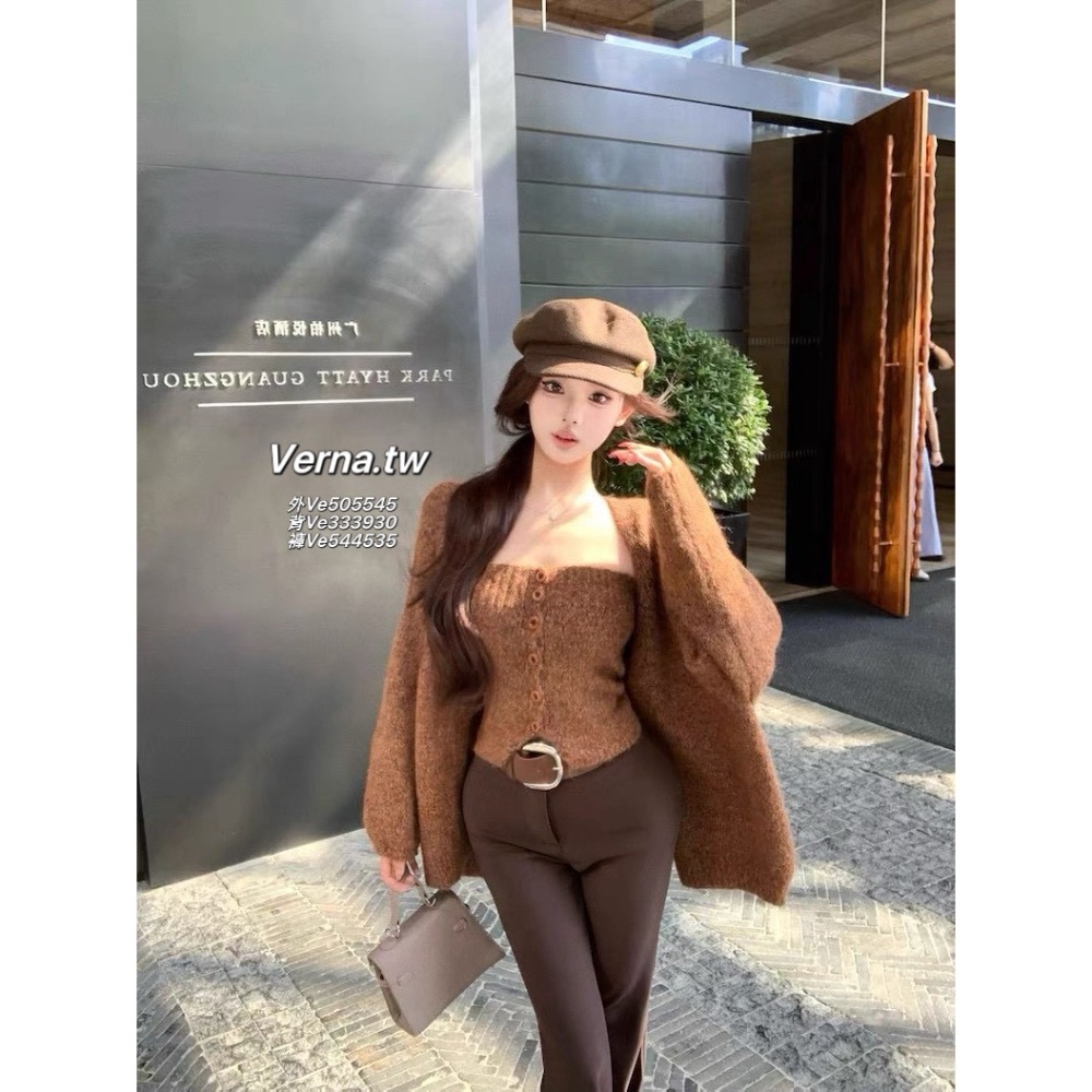 霧灰心計🩶 針織外套x平口背心x腰帶闊腿褲三件套-細節圖7