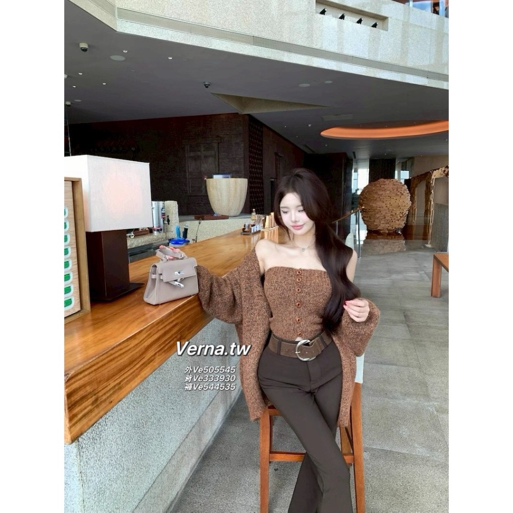 霧灰心計🩶 針織外套x平口背心x腰帶闊腿褲三件套-細節圖8