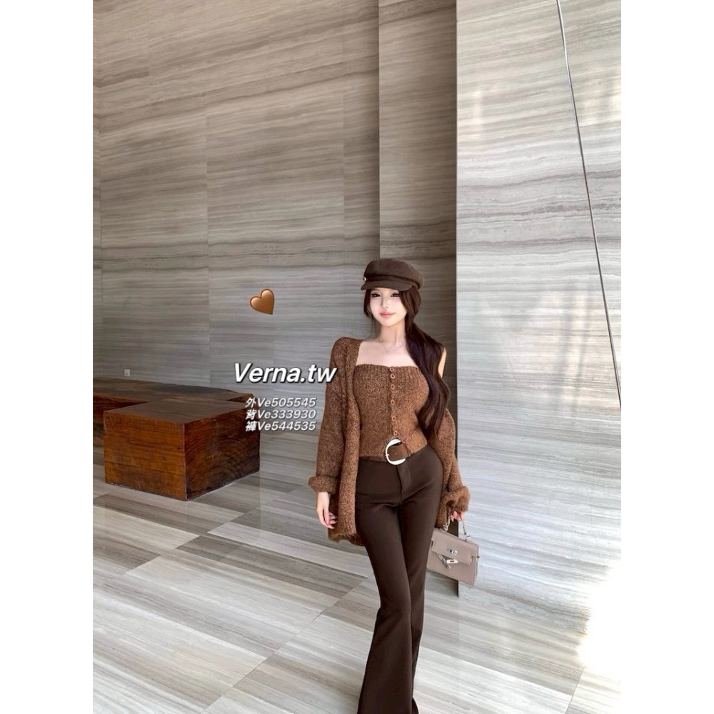 霧灰心計🩶 針織外套x平口背心x腰帶闊腿褲三件套-細節圖9