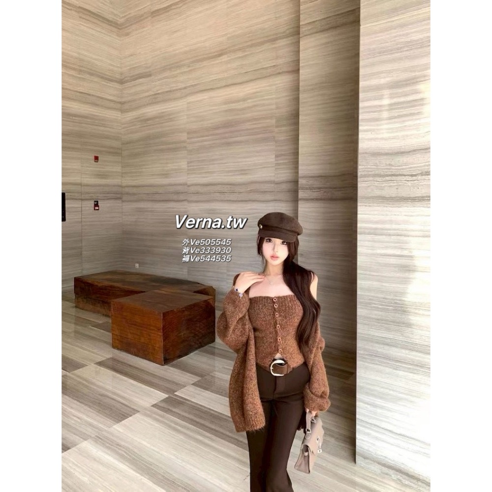 霧灰心計🩶 針織外套x平口背心x腰帶闊腿褲三件套-細節圖10