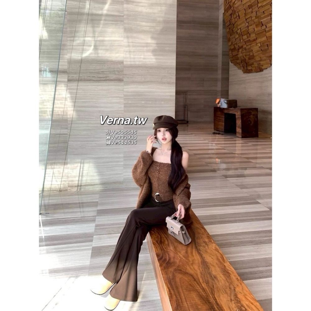 霧灰心計🩶 針織外套x平口背心x腰帶闊腿褲三件套-細節圖11