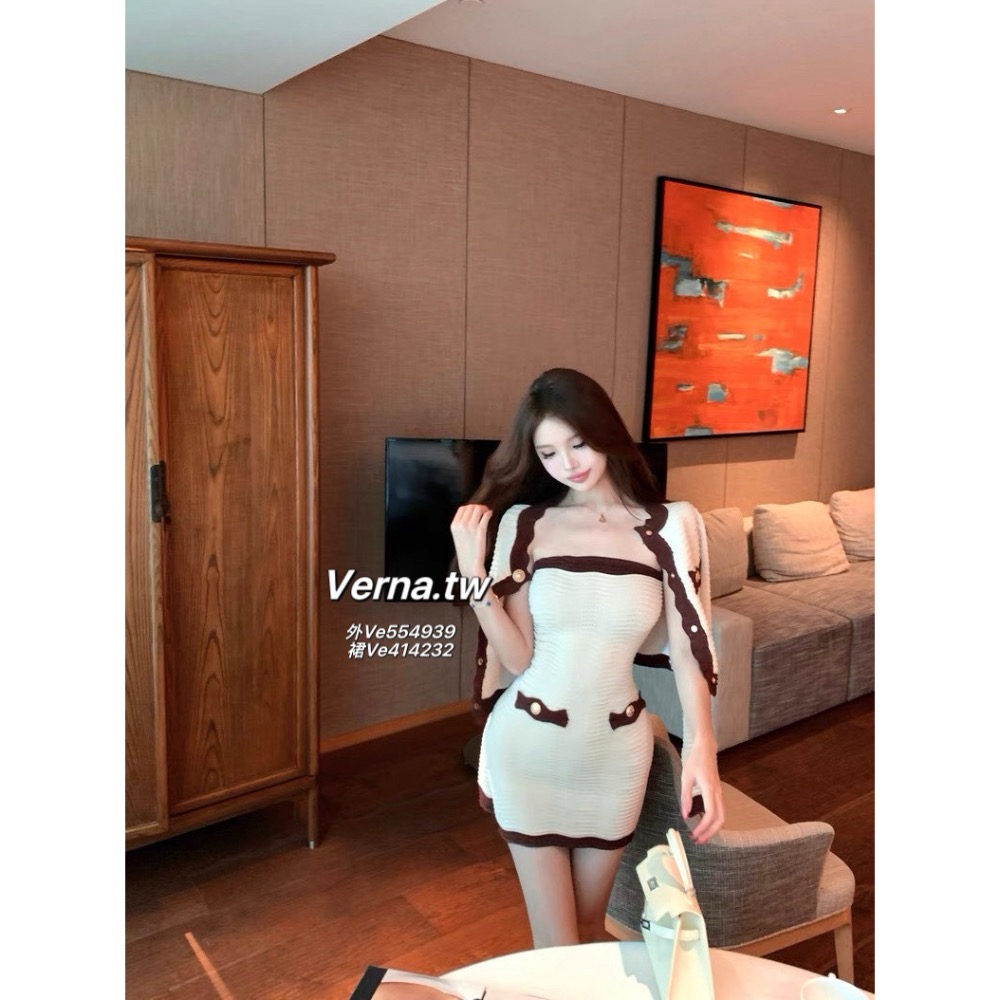 千金波浪紋🤎奶卡撞色針織兩件套-細節圖4