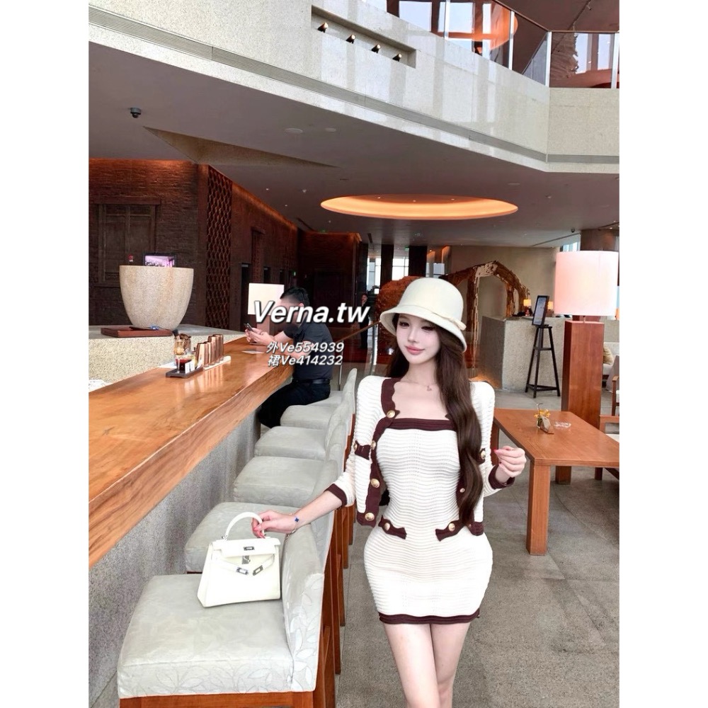 千金波浪紋🤎奶卡撞色針織兩件套-細節圖5