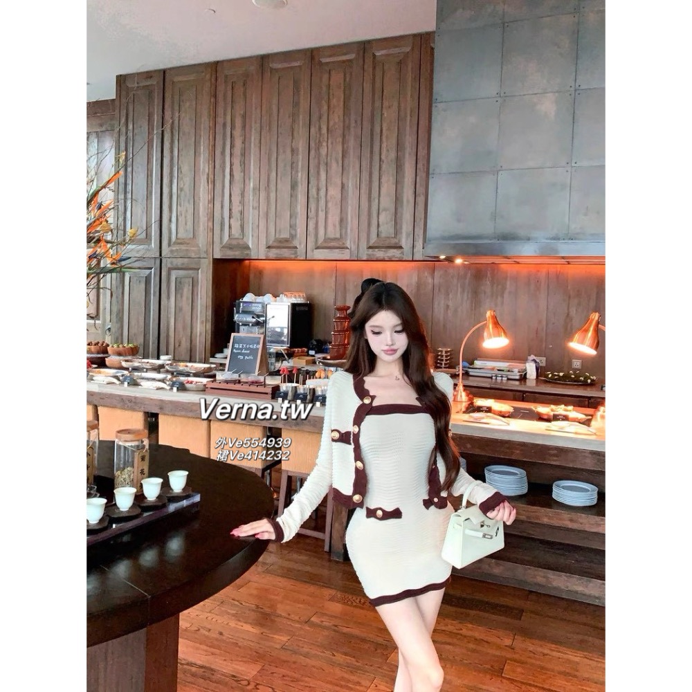 千金波浪紋🤎奶卡撞色針織兩件套-細節圖7