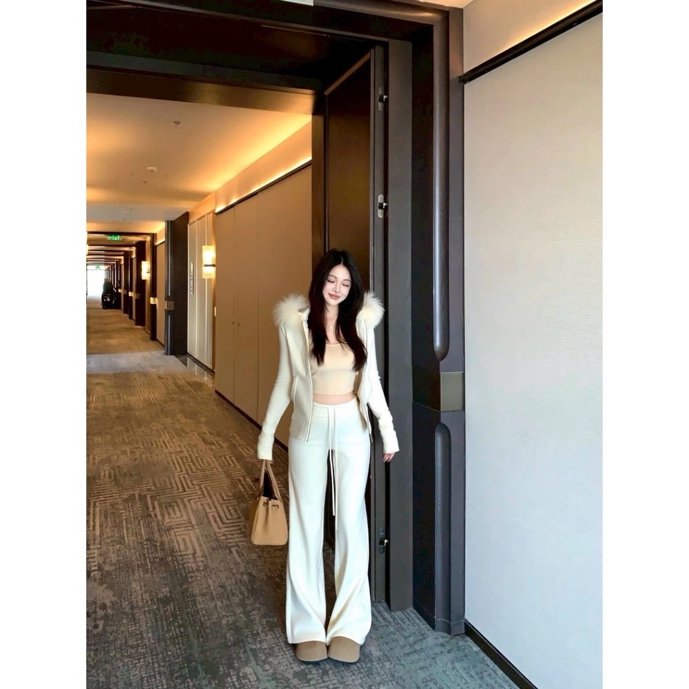 純慾天花板🤍精緻毛領拉鍊套裝-細節圖6