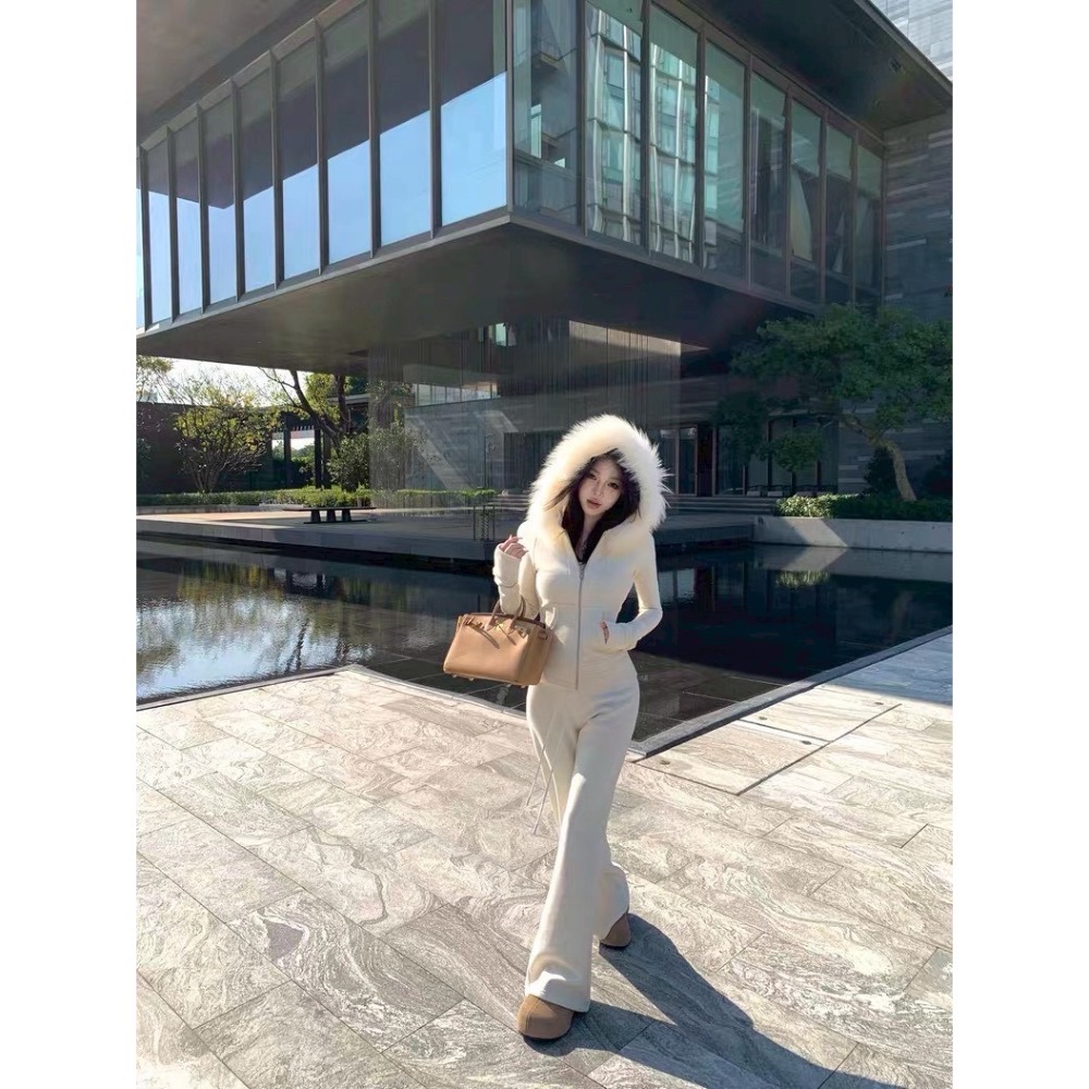 純慾天花板🤍精緻毛領拉鍊套裝-細節圖8