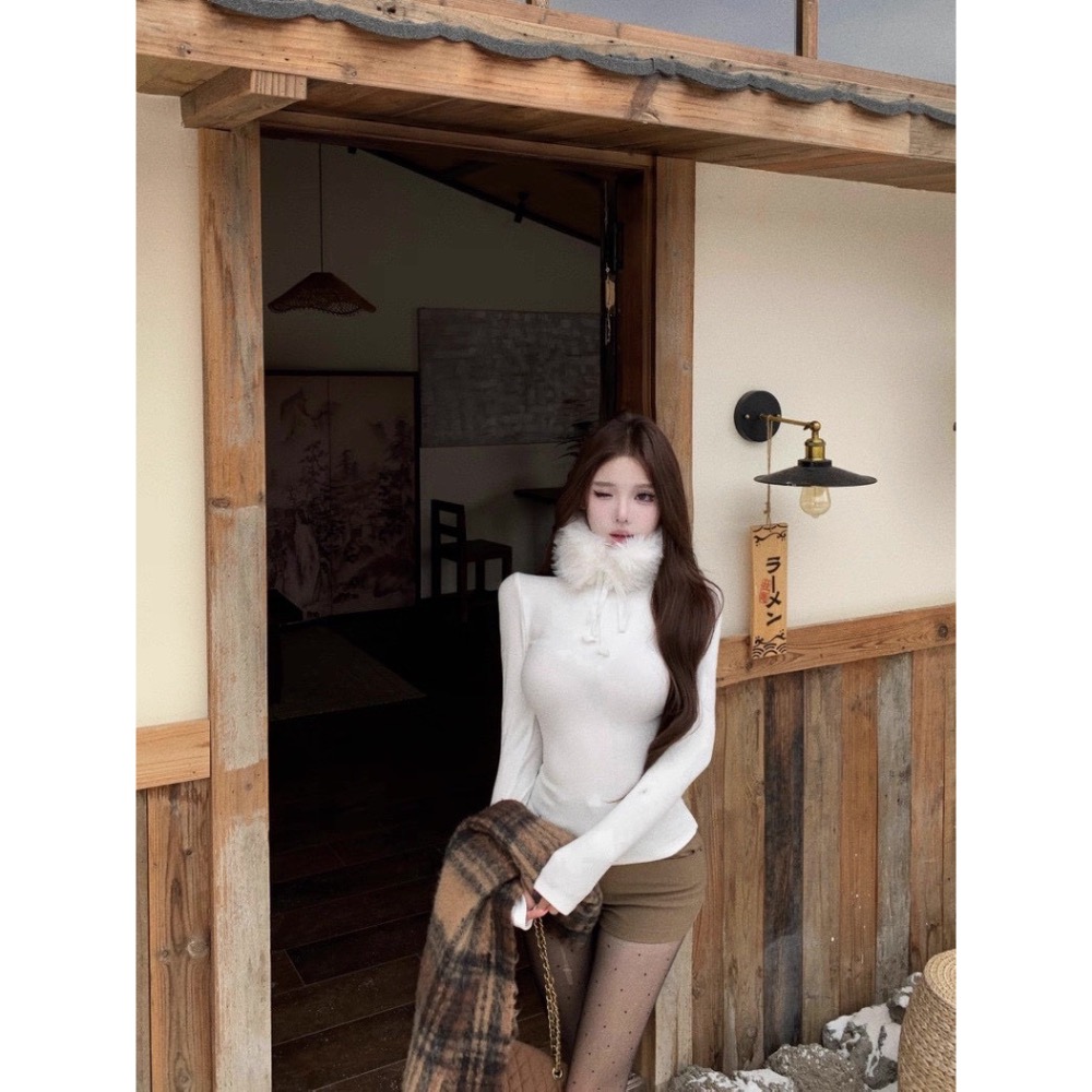 疊穿美感🤍毛領針織上衣-細節圖6