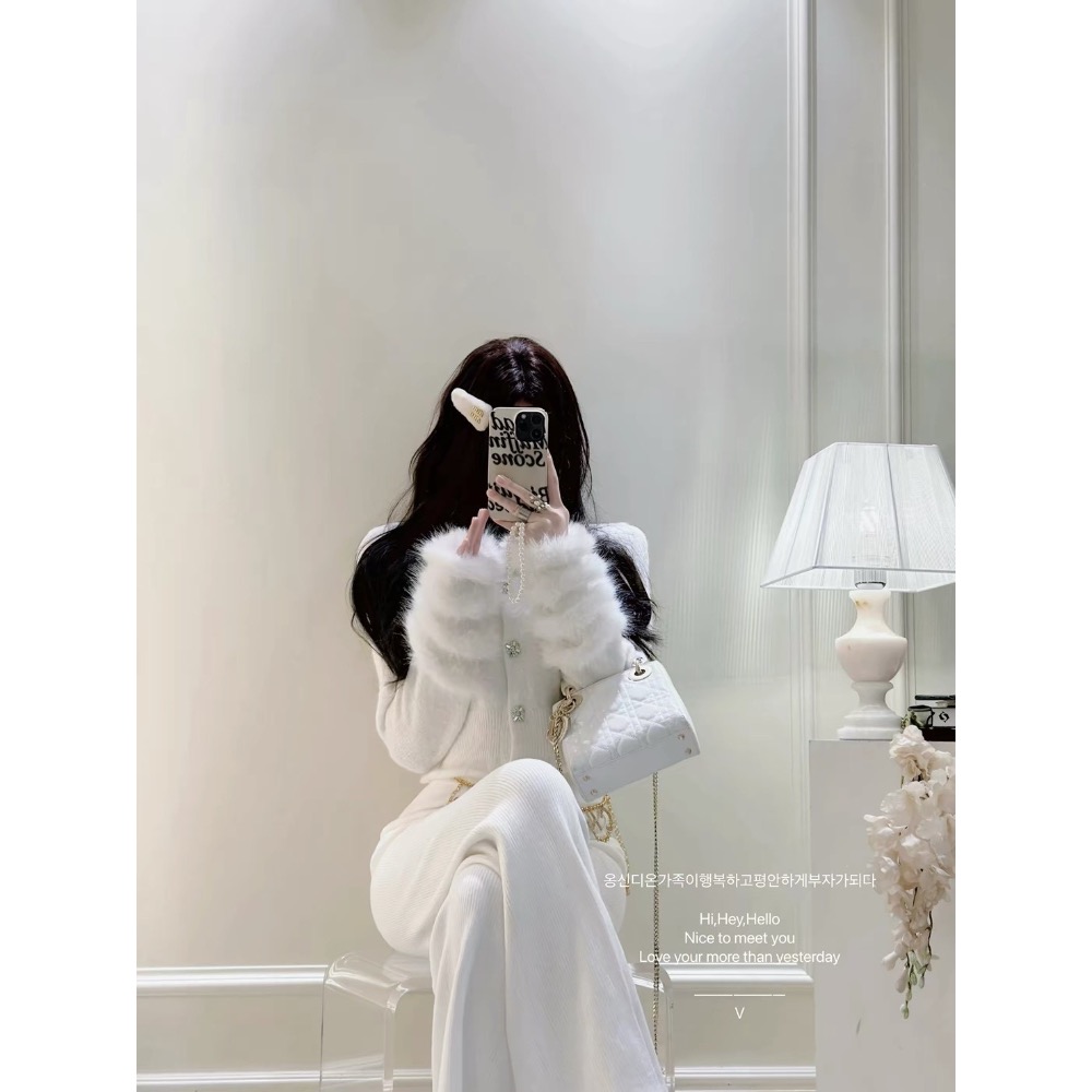 韓國高訂款🤍 溫柔奶白針織毛上衣x長褲套裝-細節圖4