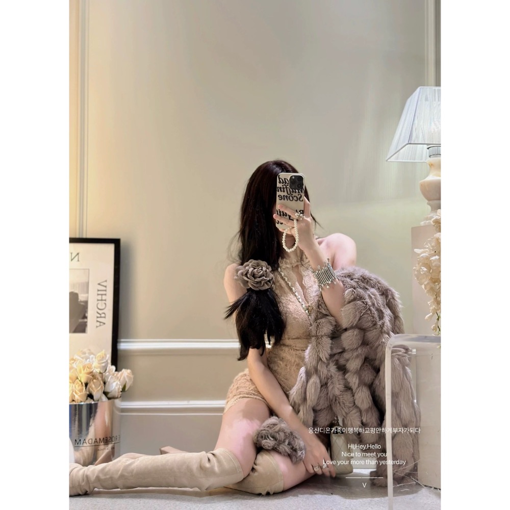 春季新品 奶栗可可🤎蕾絲奶杏連身裙-細節圖4