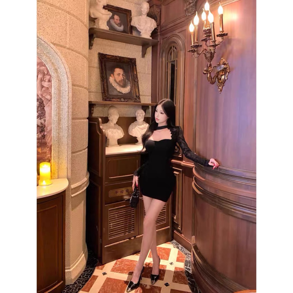 黑夜女神🖤獨家款蕾絲連身洋裝-細節圖5