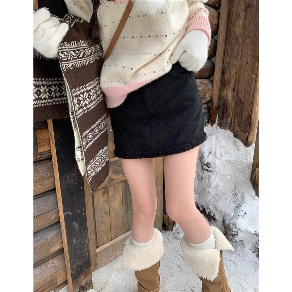 奶糖邊界🤎毛毛拼接燈芯絨短裙-細節圖8