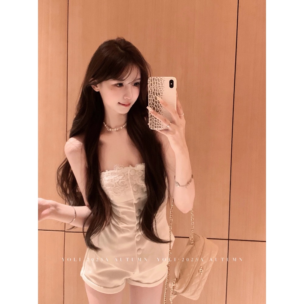 甜心摯愛🍰 蕾絲拼接平口背心x卷邊短褲套裝-細節圖5