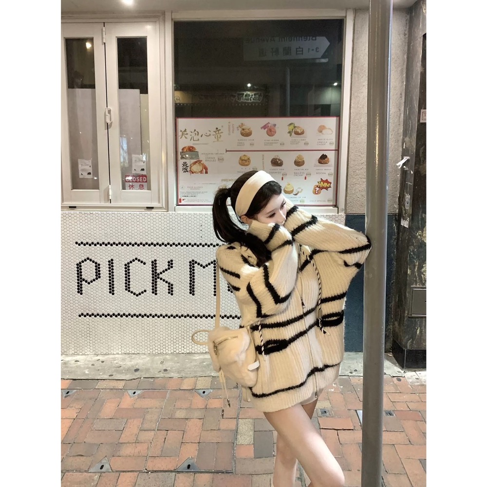 淡顏天菜🦓慵懶條紋連帽外套-細節圖2