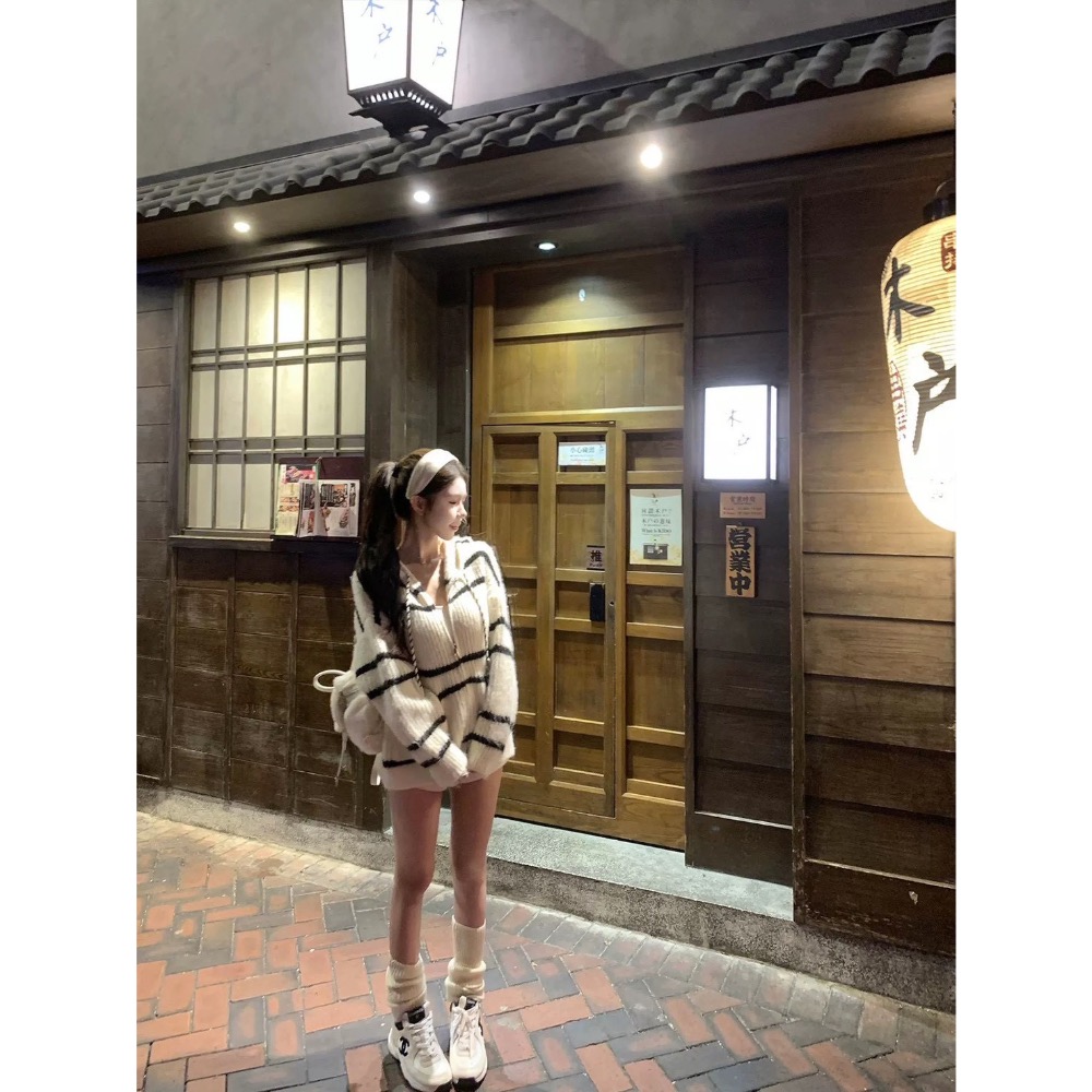 淡顏天菜🦓慵懶條紋連帽外套-細節圖4