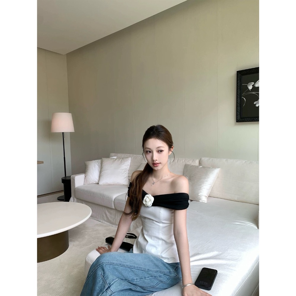 暮光玫瑰 🌹撞色一字領上衣-細節圖3