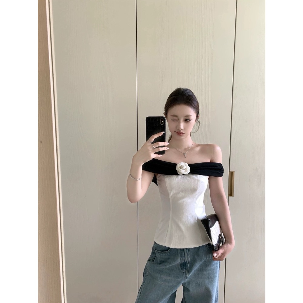 暮光玫瑰 🌹撞色一字領上衣-細節圖4