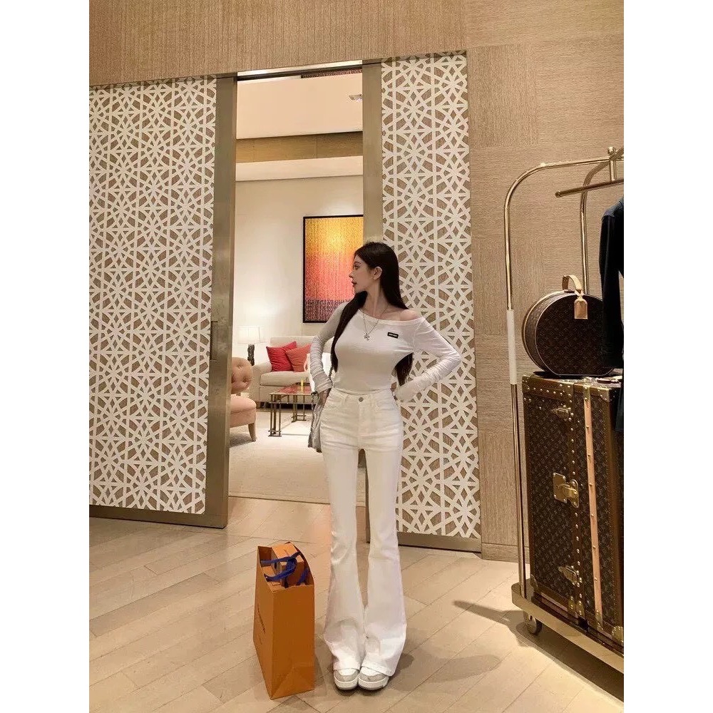 法式柔霧🤍極簡顯瘦高腰喇叭褲-細節圖3