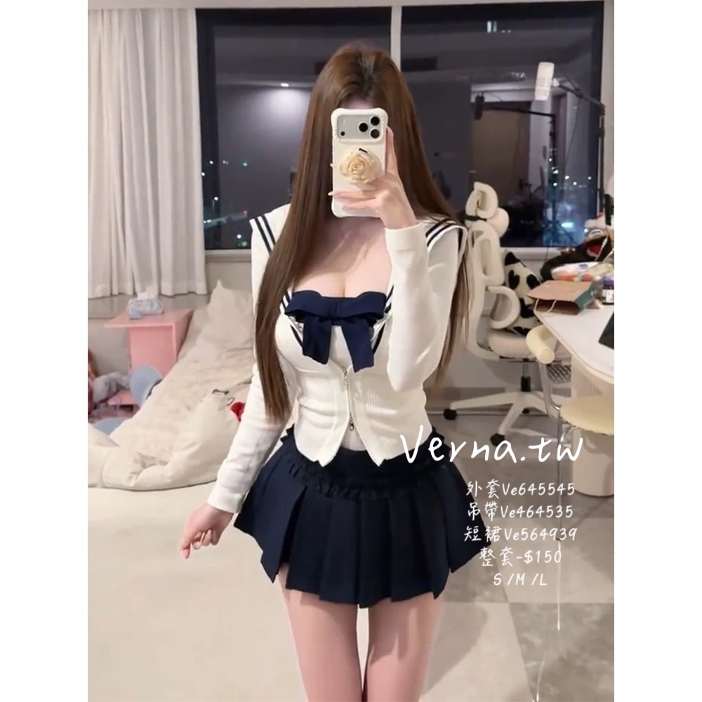 【日系學院】 海軍風藍白穿搭三件套💖-細節圖2