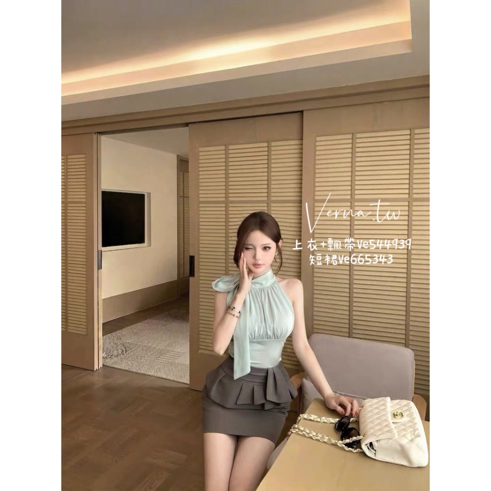 法式小姐感 ‘𝓡𝓸𝔂𝓪𝓵 𝓒𝓱𝓪𝓻𝓶 🎀 飄帶短裙套裝-細節圖2