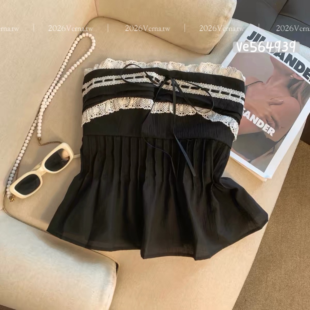 法式千金‘𝓕𝓻𝓮𝓷𝓬𝓱𝓒𝓱𝓲𝓬🖤蕾絲綁帶荷葉背心’-細節圖3