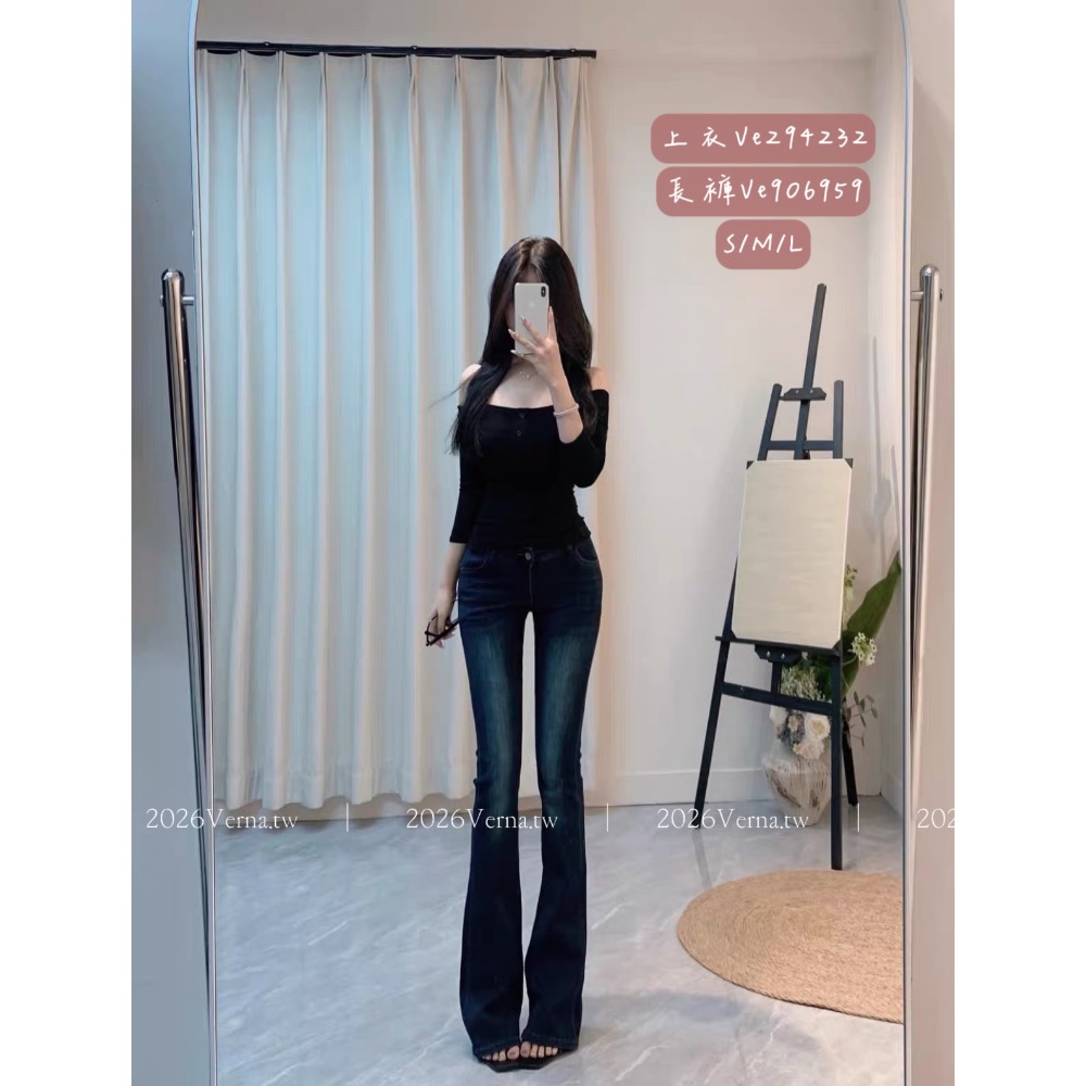 半熟心事 𝑺𝒆𝒏𝒔𝒖𝒂𝒍 𝑻𝒐𝒑 🍷方領帶胸墊上衣+顯瘦高腰微喇叭牛仔長褲-細節圖5