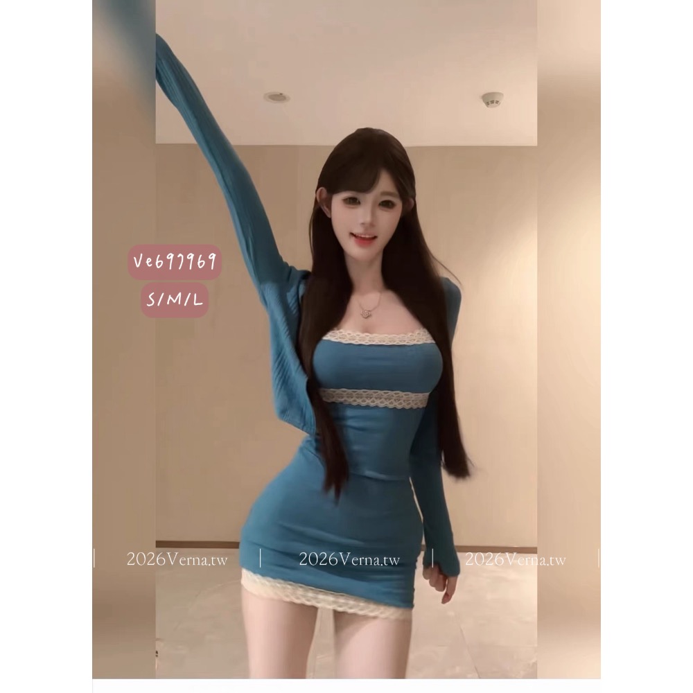 溫柔小鹿 𝑳𝒂𝒄𝒆 🪽✨蕾絲方領修身顯瘦短洋裝 兩件套-細節圖7