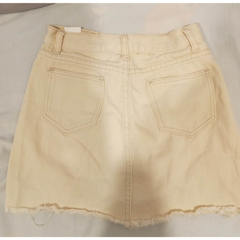 現貨 A字牛仔短裙女高腰夏季 米黃色-細節圖2