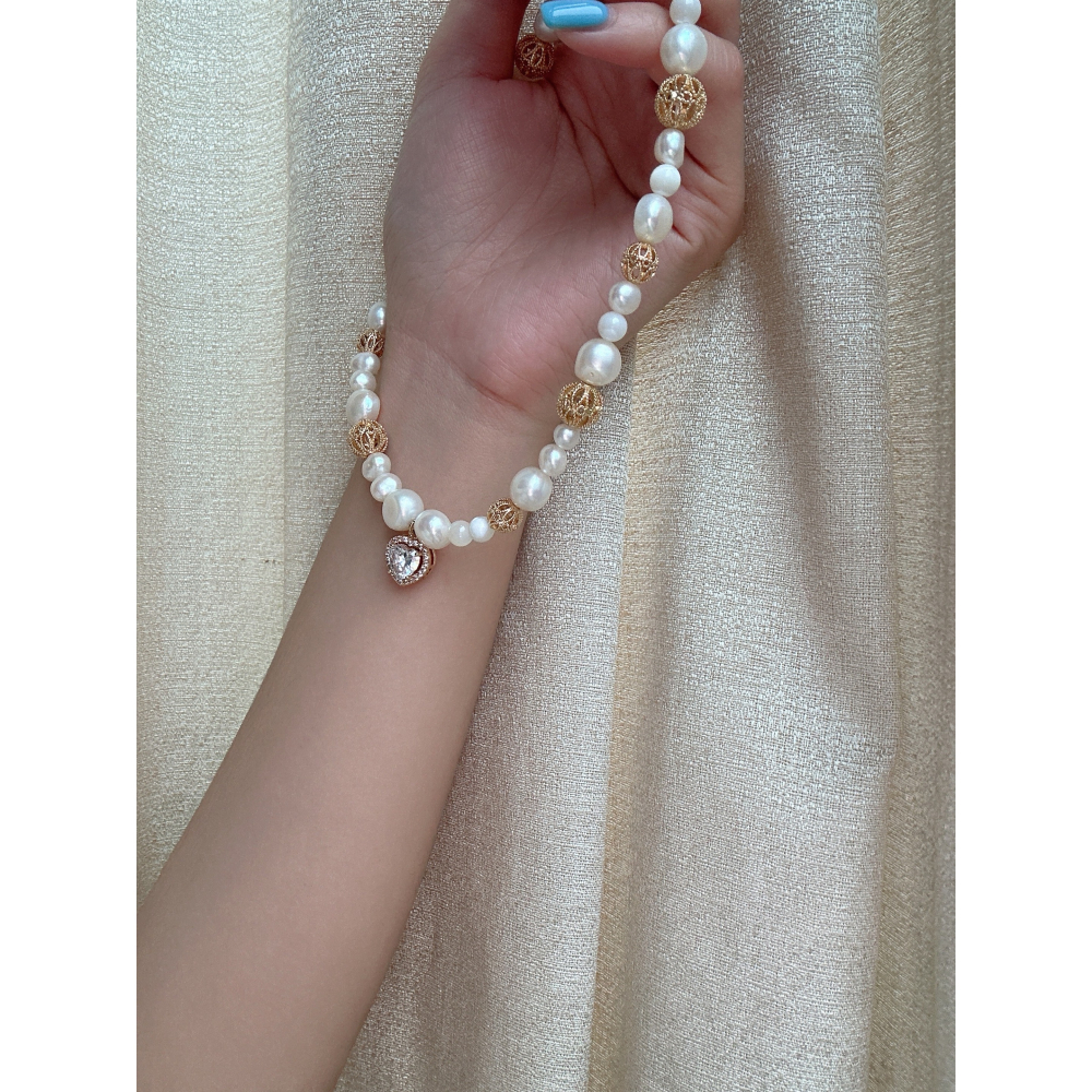 CAKE ACC 愛心鋯石珍珠項鍊-細節圖3