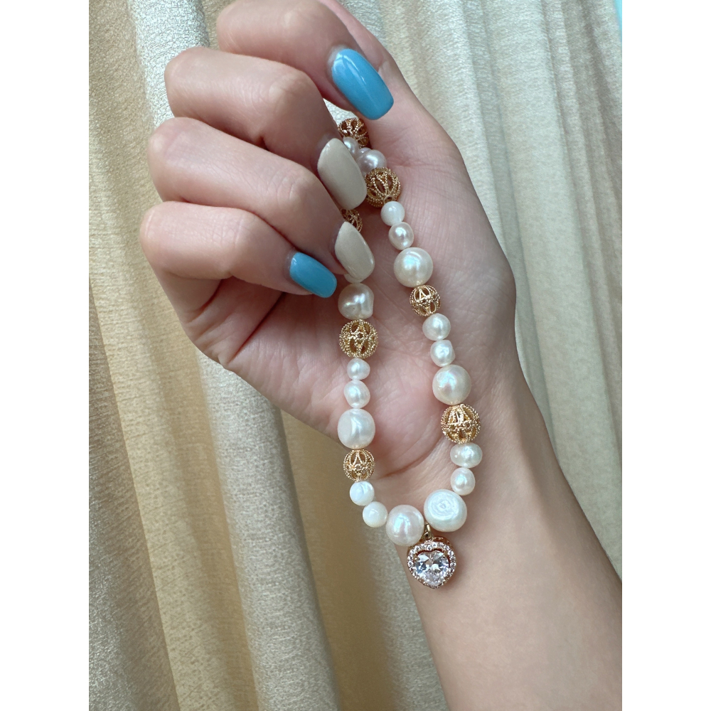 CAKE ACC 愛心鋯石珍珠項鍊-細節圖4