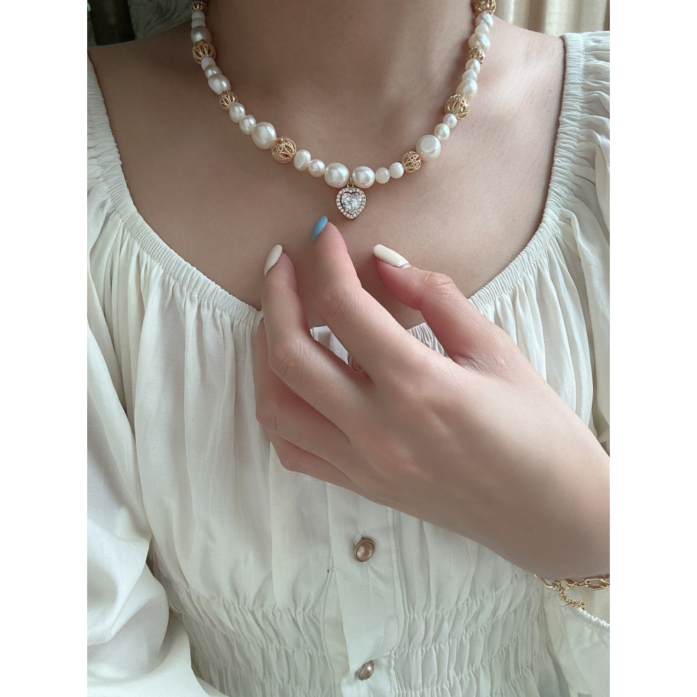 CAKE ACC 愛心鋯石珍珠項鍊-細節圖7