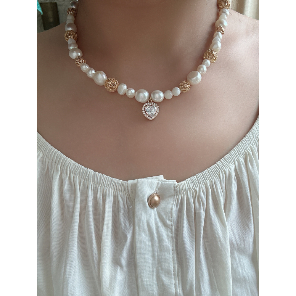 CAKE ACC 愛心鋯石珍珠項鍊-細節圖8