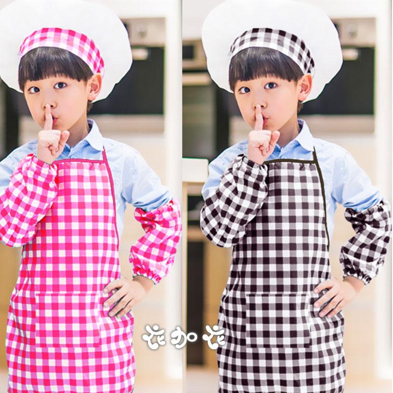 [衣加衣-三色任選]兒童格子圖案廚師帽圍裙組-台灣現貨含稅可刷卡-細節圖2