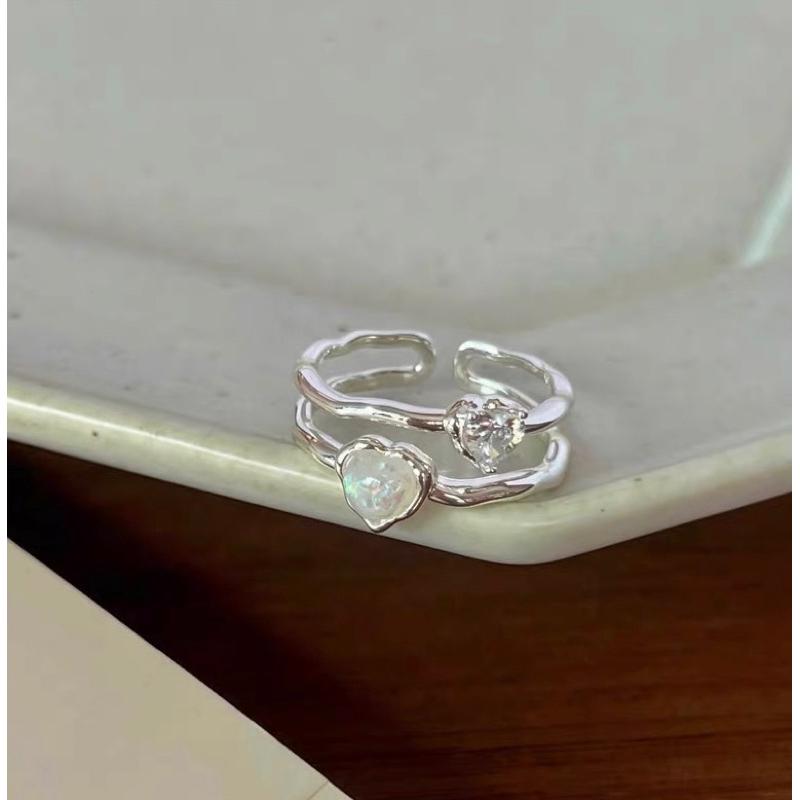 E’nes 🇰🇷 Eau Capitale 夢幻白愛心銅鍍亮銀開口戒指-細節圖2