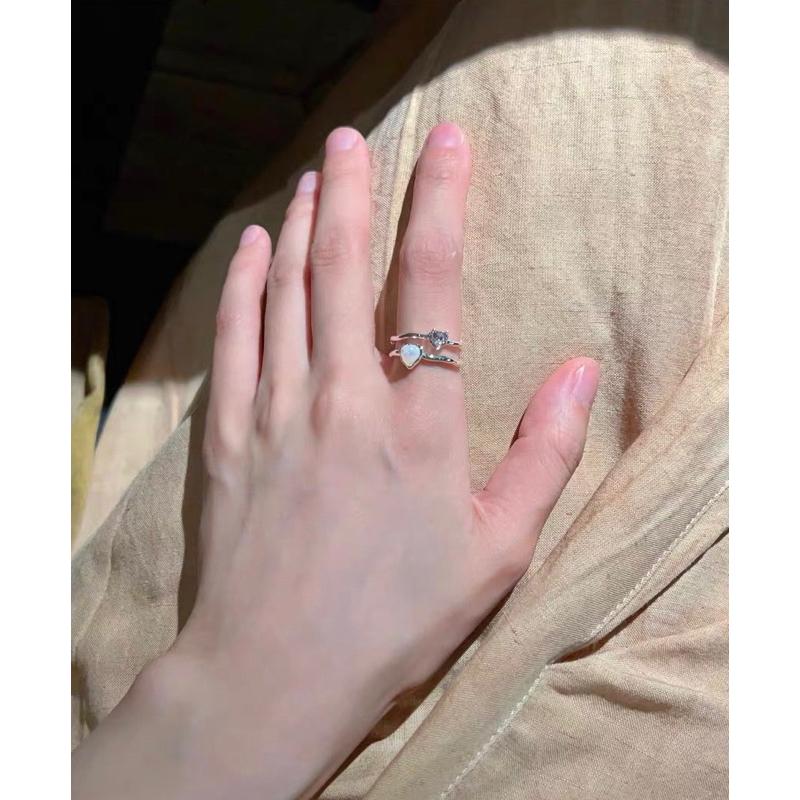 E’nes 🇰🇷 Eau Capitale 夢幻白愛心銅鍍亮銀開口戒指-細節圖4