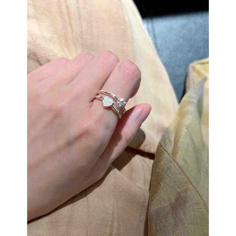 E’nes 🇰🇷 Eau Capitale 夢幻白愛心銅鍍亮銀開口戒指-細節圖5