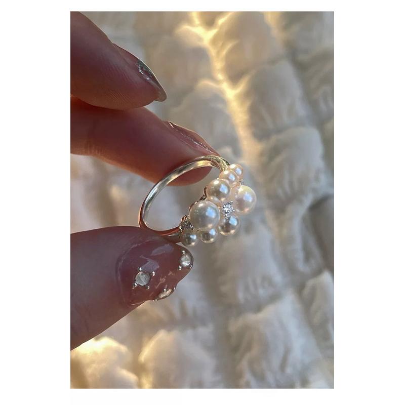 高質感 S925純銀 施華洛世奇珍珠 花苞戒指-細節圖4