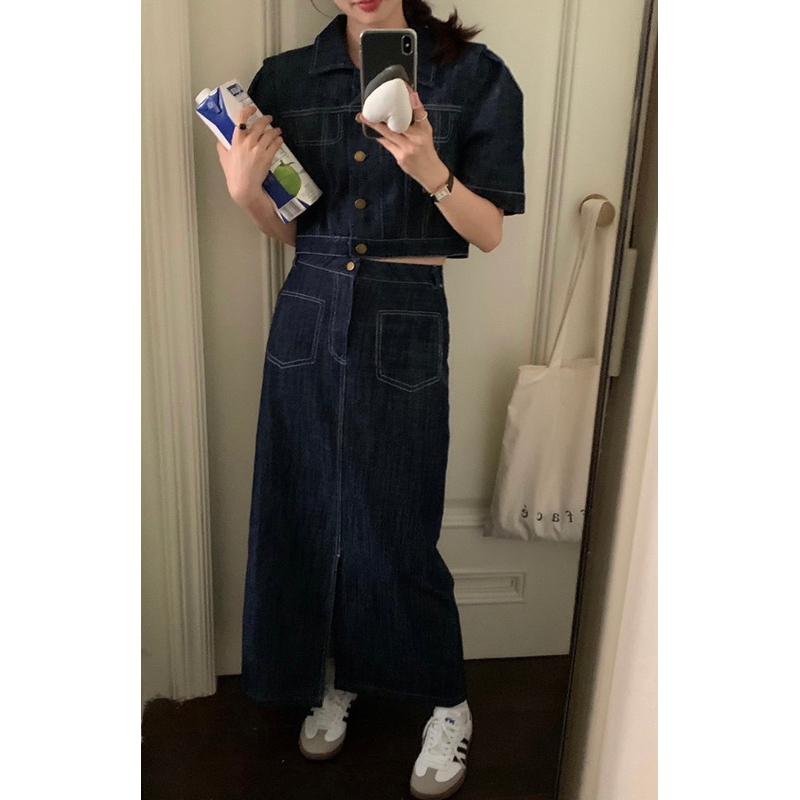 正韓🇰🇷有點不同 復古通勤時髦牛仔套裝-細節圖2