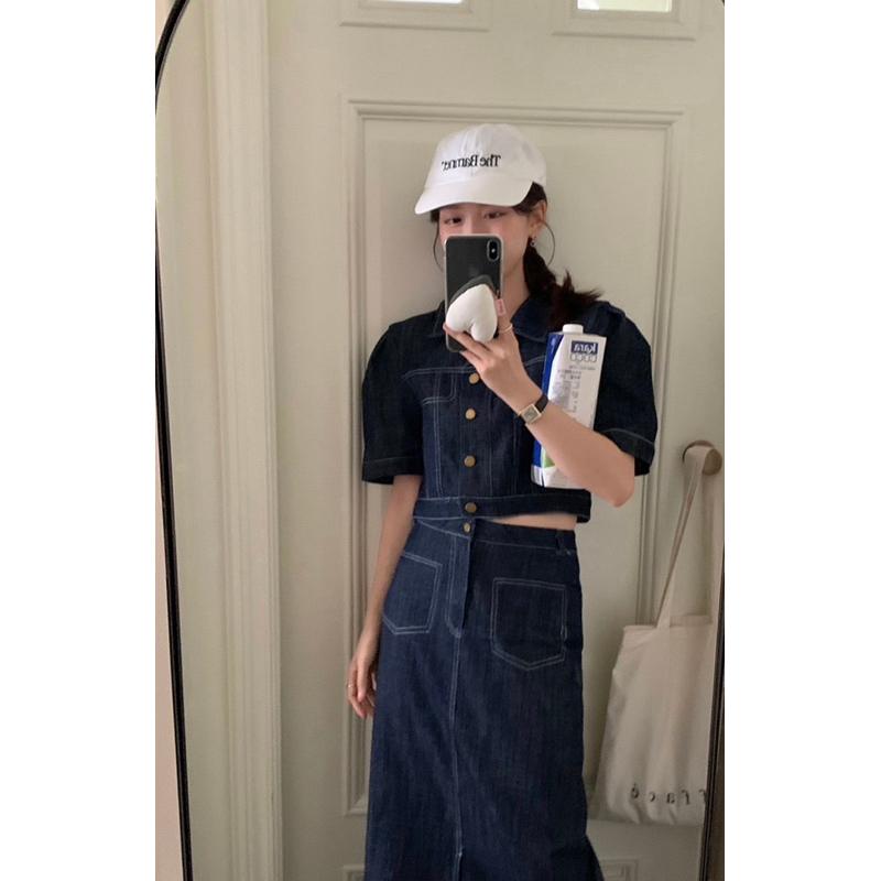 正韓🇰🇷有點不同 復古通勤時髦牛仔套裝-細節圖4