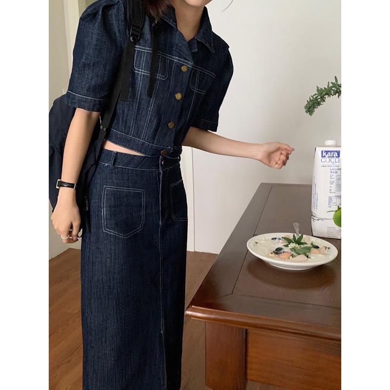 正韓🇰🇷有點不同 復古通勤時髦牛仔套裝-細節圖7