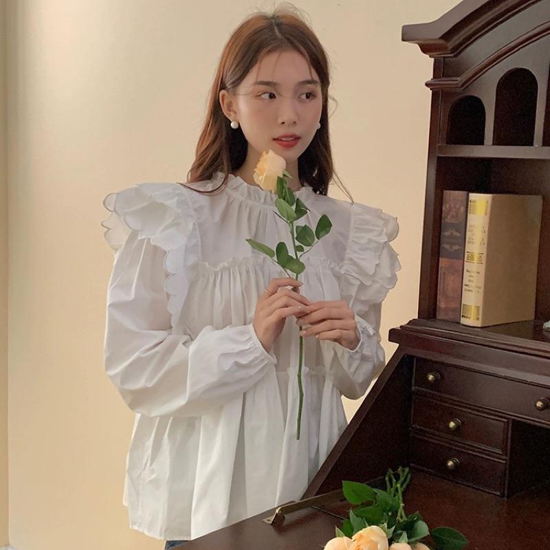 Korea🇰🇷古典玫瑰園🌹浪漫白色荷葉邊上衣-細節圖2