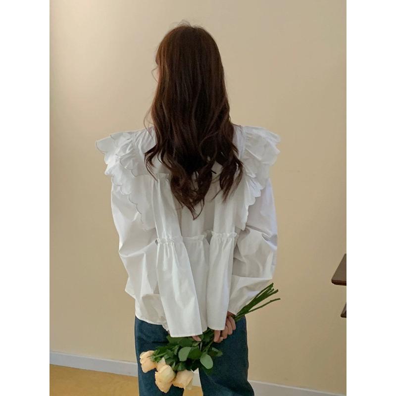 Korea🇰🇷古典玫瑰園🌹浪漫白色荷葉邊上衣-細節圖3