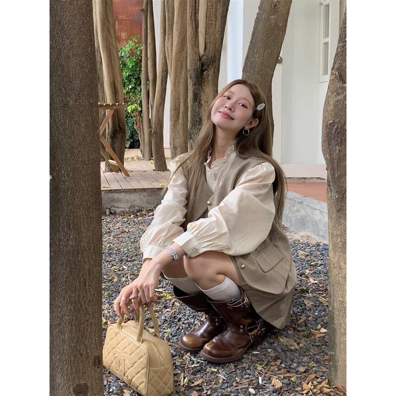 E’nes 🇰🇷正韓代購 巴黎摩天輪🎡 茶系法式穿搭套裝-細節圖4