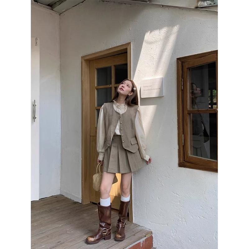 E’nes 🇰🇷正韓代購 巴黎摩天輪🎡 茶系法式穿搭套裝-細節圖5